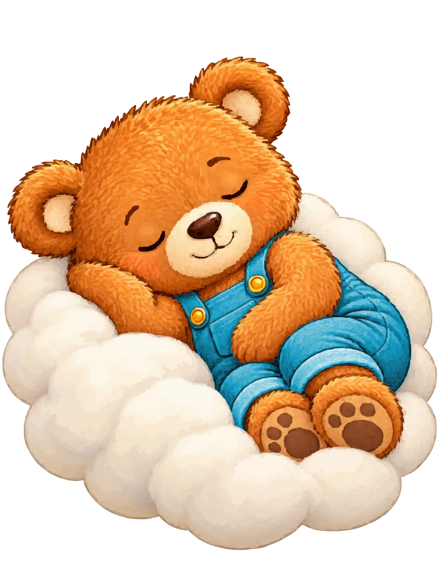 Der Wolkenpark-Teddy schläft auf einer Wolke.